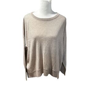 KERISMA Sz S/M Oversize Womens Sweater Pullover Tan Long Sleeve Frayed